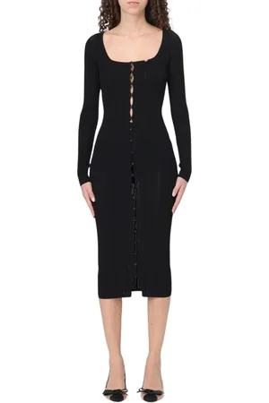 Elisabetta Franchi Kleedjes, Dames, Zwart, M, Roze V-Hals Ruffle Midi Jurk