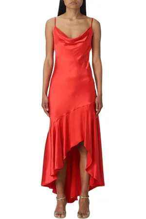 Pinko Kleedjes, Dames, Rood, M, Satijn, Rode Satijnen Cowl Neck Jurk