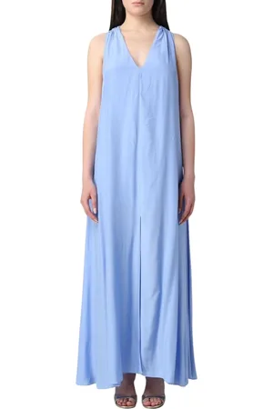 Patrizia Pepe Kleedjes, Dames, Blauw, XS, Elegante Mouwloze V-hals Jurk
