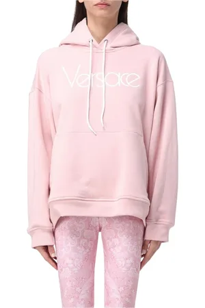 VERSACE Sweatshirts & Hoodies, Dames, Roze, 2Xs, Katoen, Roze Logo Hoodie Sweatshirt