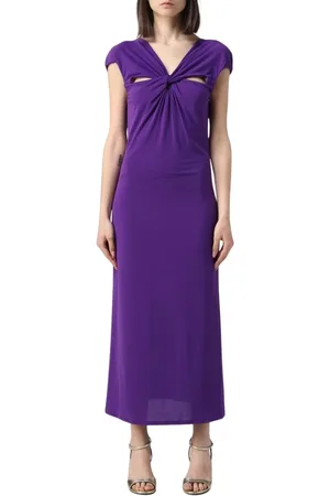 Patrizia Pepe Kleedjes, Dames, Paars, S, Paarse Geknoopte Midi Jurk