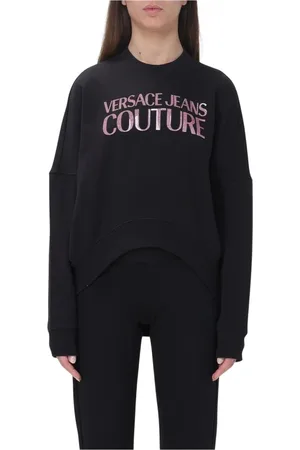 VERSACE Sweatshirts & Hoodies, Dames, Zwart, XS, Katoen, Zwarte Hem Sweatshirt Stijlvol Comfortabel