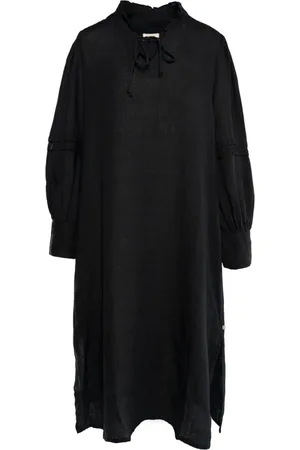 Hest Hést, Kleedjes, Dames, Zwart, S, Linnen, Elegante Linnen V-Hals Jurk