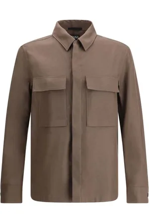 Ermenegildo Zegna Jassen, Heren, Bruin, L, Linnen, Linnen Overhemdjasje