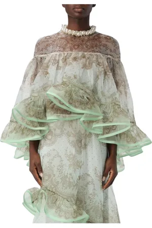 ZIMMERMANN Blouses & Shirts, Dames, Groen, S, Organza, Ruche Organza Top Groen Elegant Stijlvol