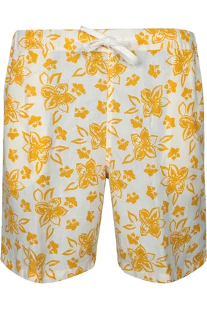 120% Lino Korte broeken, Heren, Geel, M, Linnen, Bloemen Linnen Bermuda Shorts