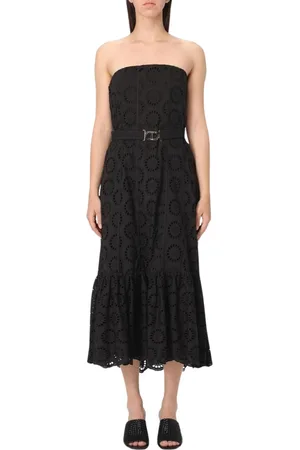 Twin-Set Kleedjes, Dames, Zwart, 2Xs, Katoen, Zwarte Gerimpelde Zoom Midi Jurk
