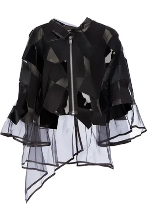 JUNYA WATANABE Blouses & Shirts, Dames, Zwart, M, Geometrische Zwarte Blouse met Leren Panelen