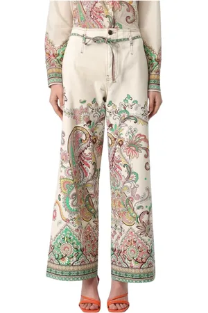 Etro Broeken, Dames, Veelkleurig, W29, Witte Paisley Print Wide Leg Jeans