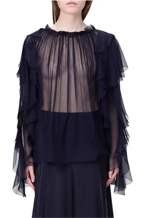 Alberta Ferretti Blouses & Shirts, Dames, Blauw, M, Blauwe Zijden Ruches Blouse Elegante Stijl