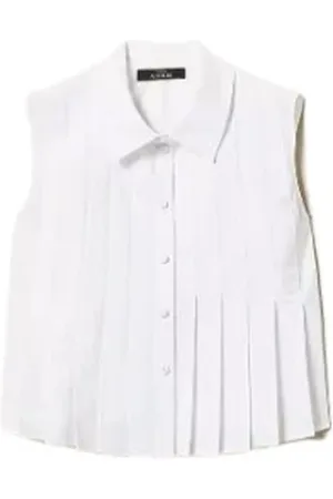 Twin-Set Blouses & Shirts, Dames, Wit, XS, Katoen, Geknipte Mouwloze Katoenen Blouse Geplooid