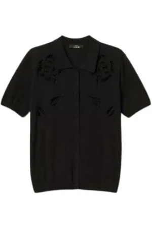 Twin-Set Tops, Dames, Zwart, M, Geborduurd poloshirt voor vrouwen