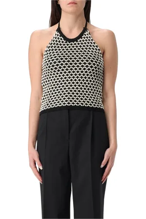 SIMONA CORSELLINI Tops, Dames, Zwart, S, Chique Geometrische Gebreide Top