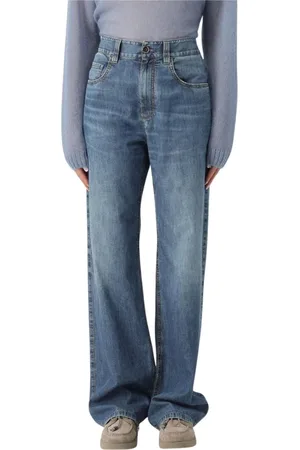Brunello Cucinelli Jeans, Dames, Blauw, S, Denim, Stijlvolle Wide Leg Jeans