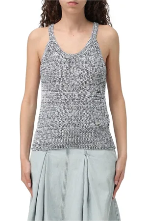 Armani Exchange Tops, Dames, Blauw, XS, Katoen, Blauwe Gebreide Tank Top
