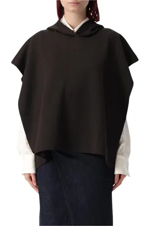 Fendi Jassen, Dames, Bruin, ONE Size, Grijze Cape Met Capuchon Oversized Korte Mouw