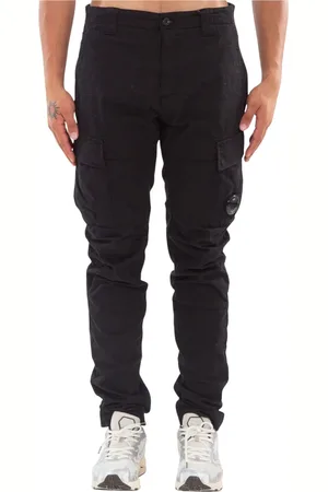 C.P. Company Broeken, Heren, Zwart, S, Satijn, Double Cargo Broek in Stretch Satijn