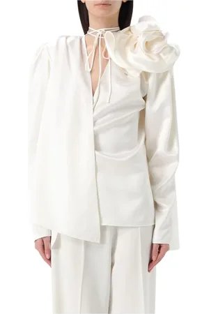 MAGDA BUTRYM Blouses & Shirts, Dames, Wit, S, Witte Zijden Off-Shoulder Top