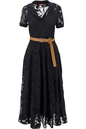 Max Mara Kleedjes, Dames, Blauw, S, Blauwe Bloemen Kant Midi Jurk