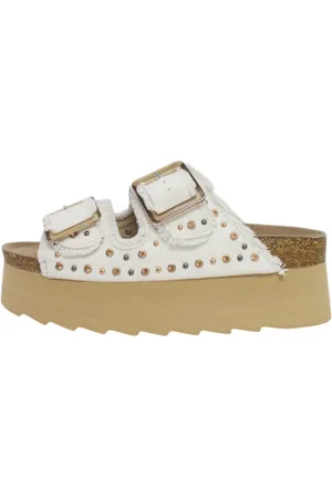 Colors of California Schoenen, Dames, Wit, 37 EU, Denim, Denim platform sandalen met studs en strass