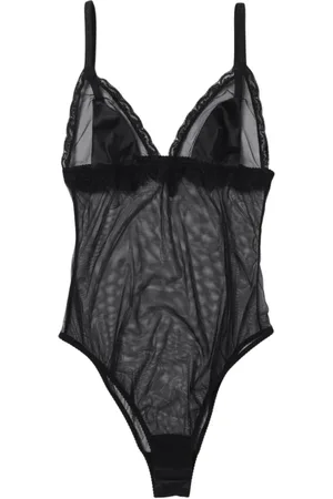 Dolce & Gabbana Tops, Dames, Zwart, M, Satijn, Zwart Kant Trim Bodysuit