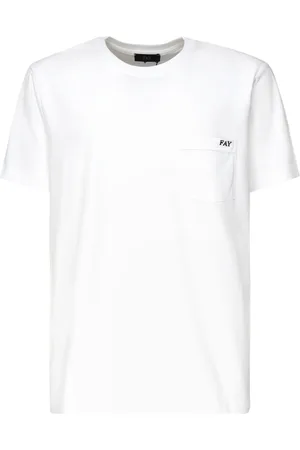 FAY Tops, Heren, Wit, M, Katoen, Witte T-shirts en Polos met Zak
