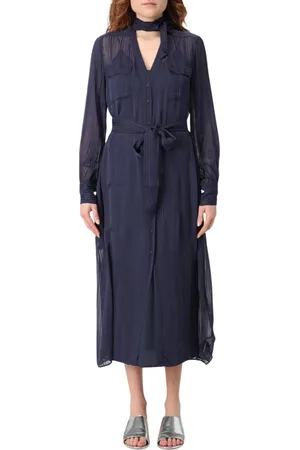 Twin-Set Kleedjes, Dames, Blauw, 2Xs, Polyester, Blauwe Elegante Midi Riem Jurk