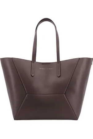 Brunello Cucinelli Tassen, Dames, Bruin, ONE Size, Leer, Leren schoudertas met iconisch juweel