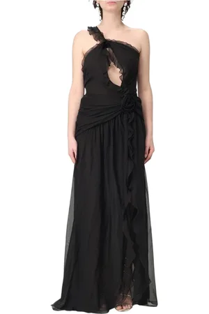 BLUMARINE Kleedjes, Dames, Zwart, M, Chiffon, Elegante Zwarte Ruche Jurk