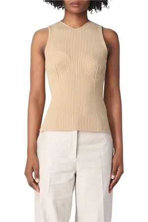 Nanushka Tops, Dames, , M, Katoen, Geribbelde Gebreide Mouwloze Top