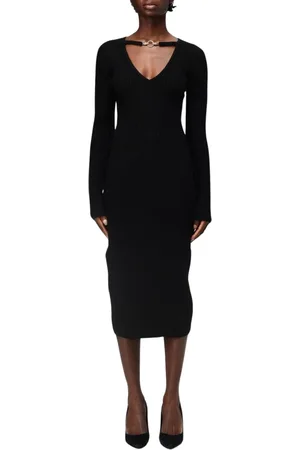 Roberto Cavalli Kleedjes, Dames, Zwart, XS, Zwarte Geribbelde Gebreide Midi Jurk