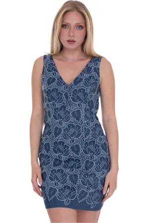 Guess Kleedjes, Dames, Blauw, S, Katoen, Kanten Mouwloze Jurk