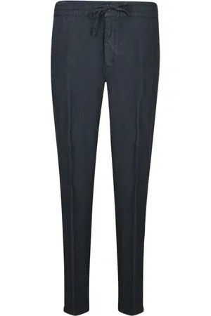 120% Lino Broeken, Heren, Blauw, XL, Linnen, Blauwe Linnen Elastische Taille Broek
