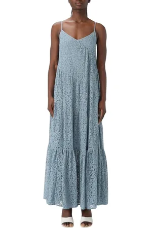 Michael Kors Kleedjes, Dames, Blauw, 2Xs, Denim, Stijlvolle Kant Maxi Jurk