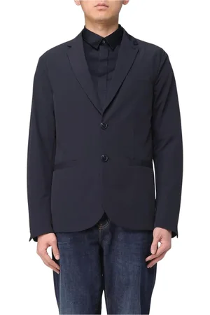 Armani Exchange Jassen, Heren, Blauw, L, Leer, Klassieke Twee-Knoop Herenblazer