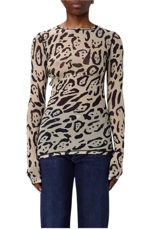 Sportmax Tops, Dames, Veelkleurig, S, Leopard Print Mesh Top