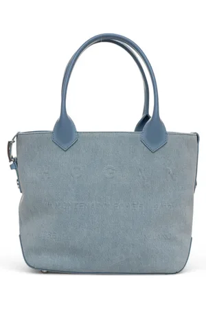 Hogan Tassen, Dames, Blauw, ONE Size, Denim, Denim schoudertas met leren handvatten