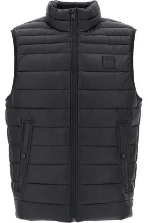HUGO BOSS Jassen, Heren, Zwart, M, Polyester, Gewatteerd Vest met Opstaande Kraag