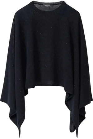 Fabiana Filippi Jassen, Dames, Blauw, ONE Size, Kasjmier, Kasjmier Poncho met Sprankelend Detail