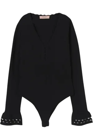 Twin-Set Badkleding, Heren, Zwart, L, Zwarte V-hals trui met laser gesneden manchetten