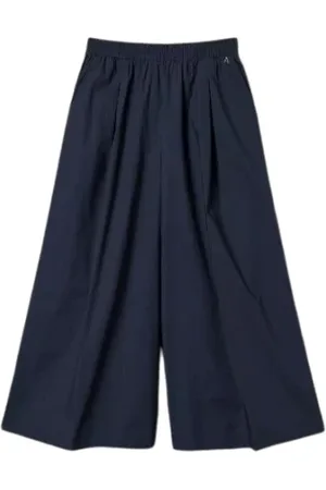 Twin-Set Broeken, Dames, Blauw, S, Katoen, Cropped katoenen broek met voorplooien