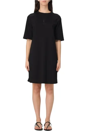 Armani Exchange Kleedjes, Dames, Zwart, S, Zwarte A-Lijn Midi Jurk Elegante Stijl