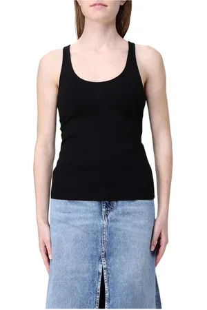 Armani Exchange Tops, Dames, Zwart, XS, Katoen, Witte Geribbelde Tanktop