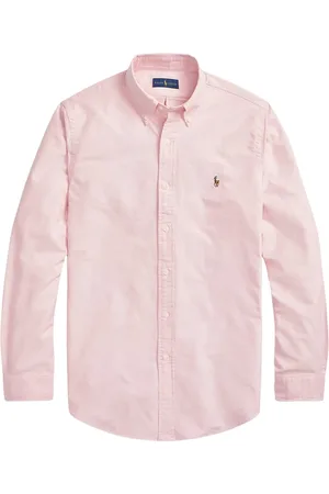 Ralph Lauren Overhemden, Heren, Roze, M, Katoen, Custom Fit Oxford Overhemd