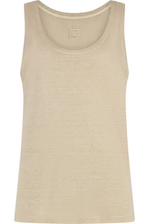 120% Lino Tops, Dames, , S, Linnen, Linnen Top met Achterlogo Detail
