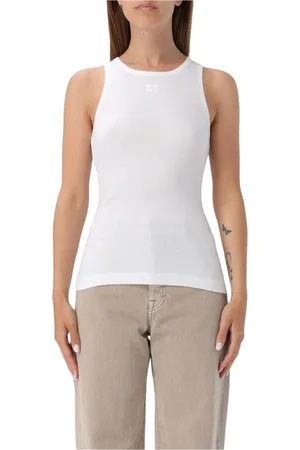Ganni Tops, Dames, Wit, M, Katoen, Witte Geribbelde Tanktop Klassieke Pasvorm