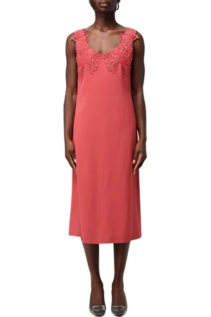 Alberta Ferretti Kleedjes, Dames, Roze, XL, Elegante Lila Kant Midi Jurk