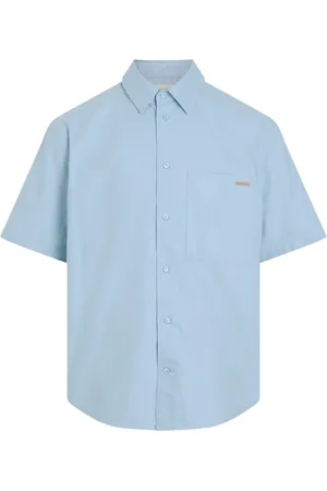 Calvin Klein Overhemden, Heren, Blauw, S, Katoen, Katoenen overhemd met korte mouwen