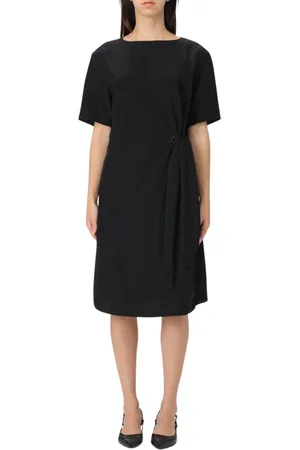 Emporio Armani Kleedjes, Dames, Zwart, M, Blauwe Midi Jurk met Geplooide Rok