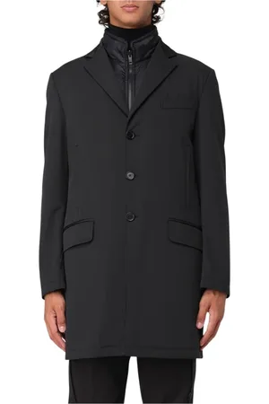 FAY Mantels, Heren, Zwart, 2Xl, Klassieke Zwarte Jas Afneembare Voering
